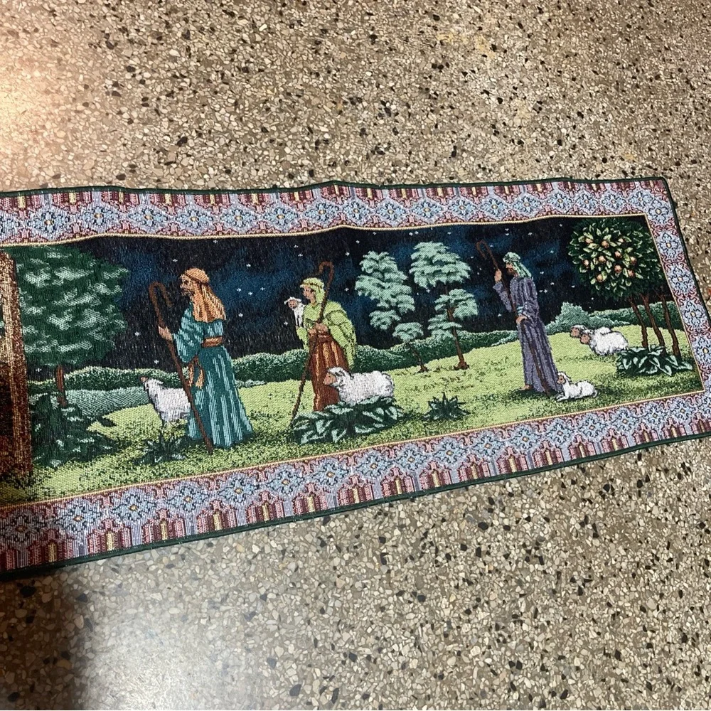 Vintage Christmas Nativity Tapestry Table Runner Manger,wise Men